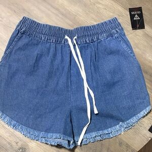 Guess Blue Denim Drawstring Frayed-Hem Women's Shorts